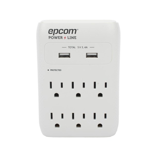 Multicontacto de Pared 110 Vca / Supresor de Picos 1080 Joules / 6 x Nema 5-15P / 2 x USB (5V @3.4A)